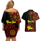 personalised-australia-walk-for-yes-couples-matching-off-shoulder-short-dress-and-hawaiian-shirt-indigenous-voice-2023-aboriginal-red-vibe