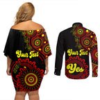 personalised-australia-walk-for-yes-couples-matching-off-shoulder-short-dress-and-long-sleeve-button-shirts-indigenous-voice-2023-aboriginal-red-vibe