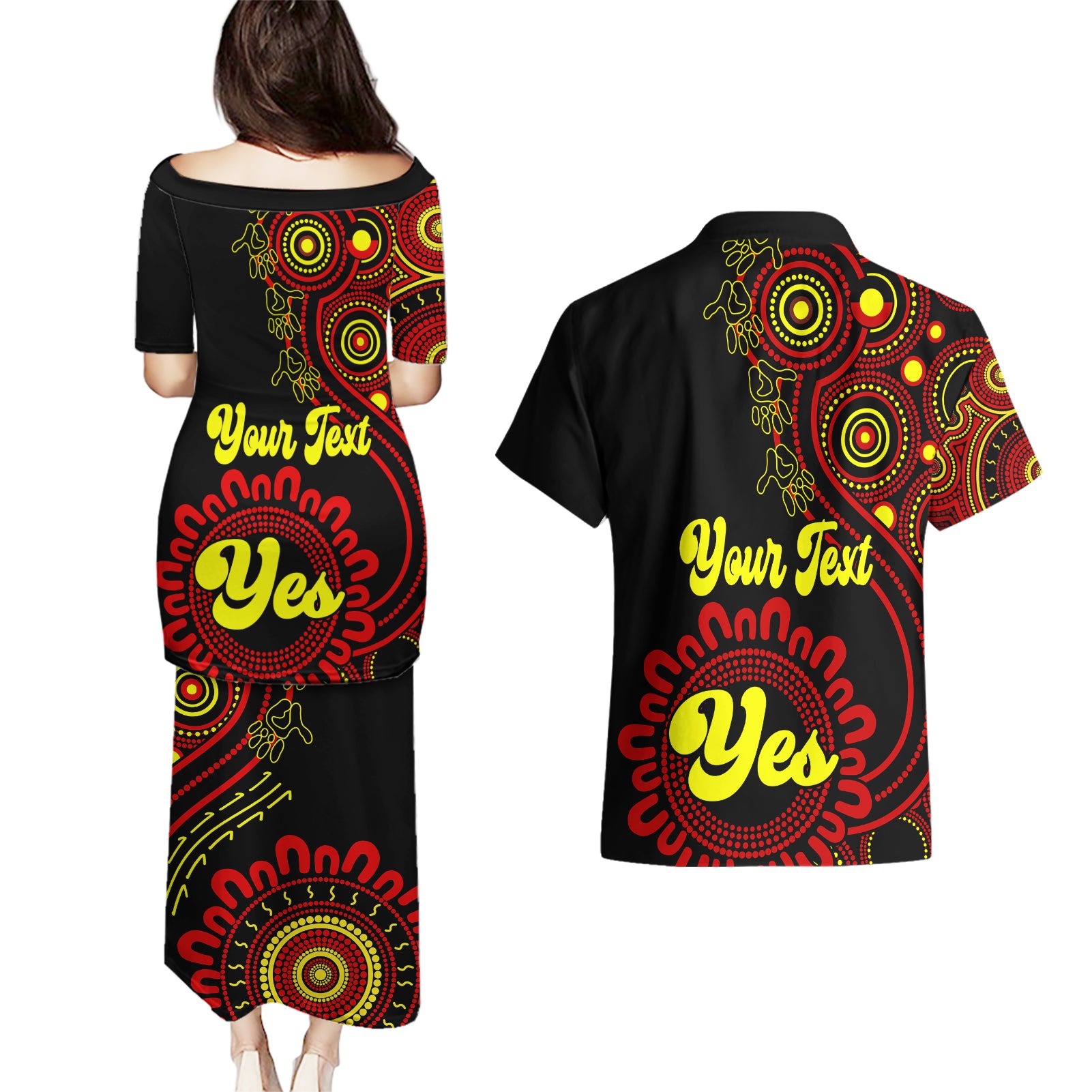 personalised-australia-walk-for-yes-couples-matching-puletasi-dress-and-hawaiian-shirt-indigenous-voice-2023-aboriginal-red-vibe