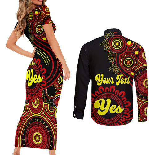 personalised-australia-walk-for-yes-couples-matching-short-sleeve-bodycon-dress-and-long-sleeve-button-shirts-indigenous-voice-2023-aboriginal-red-vibe