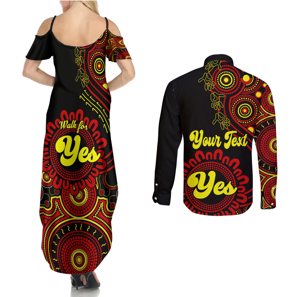 personalised-australia-walk-for-yes-couples-matching-summer-maxi-dress-and-long-sleeve-button-shirts-indigenous-voice-2023-aboriginal-red-vibe