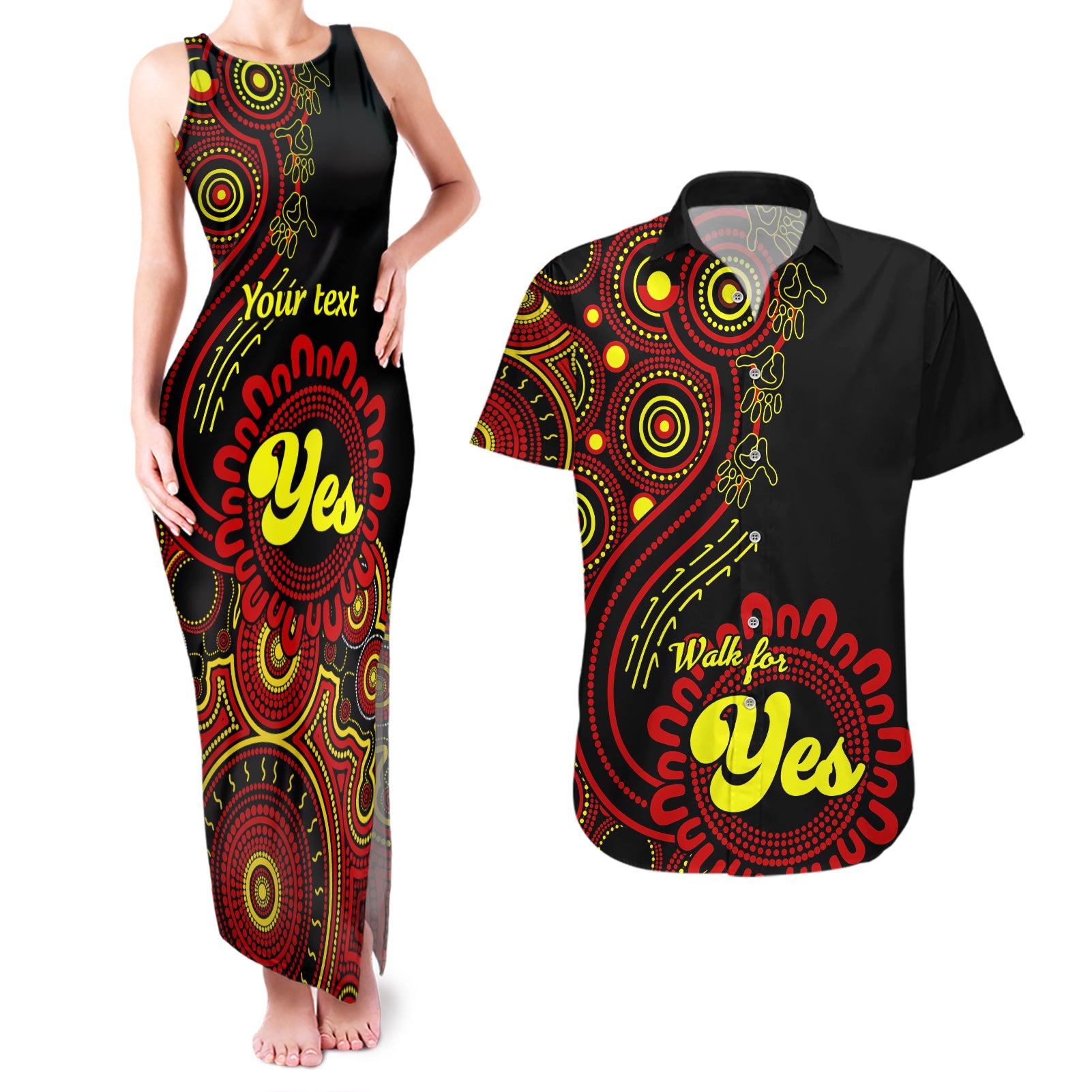 personalised-australia-walk-for-yes-couples-matching-tank-maxi-dress-and-hawaiian-shirt-indigenous-voice-2023-aboriginal-red-vibe