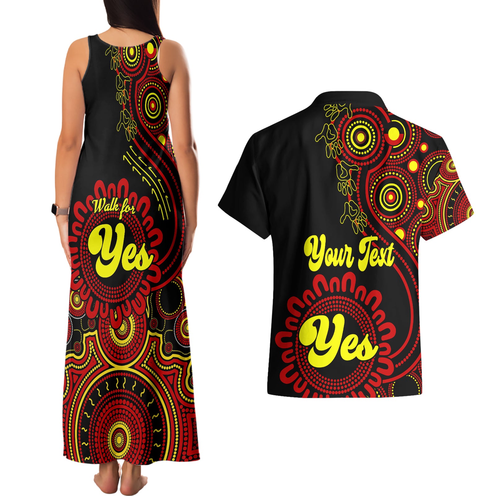 personalised-australia-walk-for-yes-couples-matching-tank-maxi-dress-and-hawaiian-shirt-indigenous-voice-2023-aboriginal-red-vibe