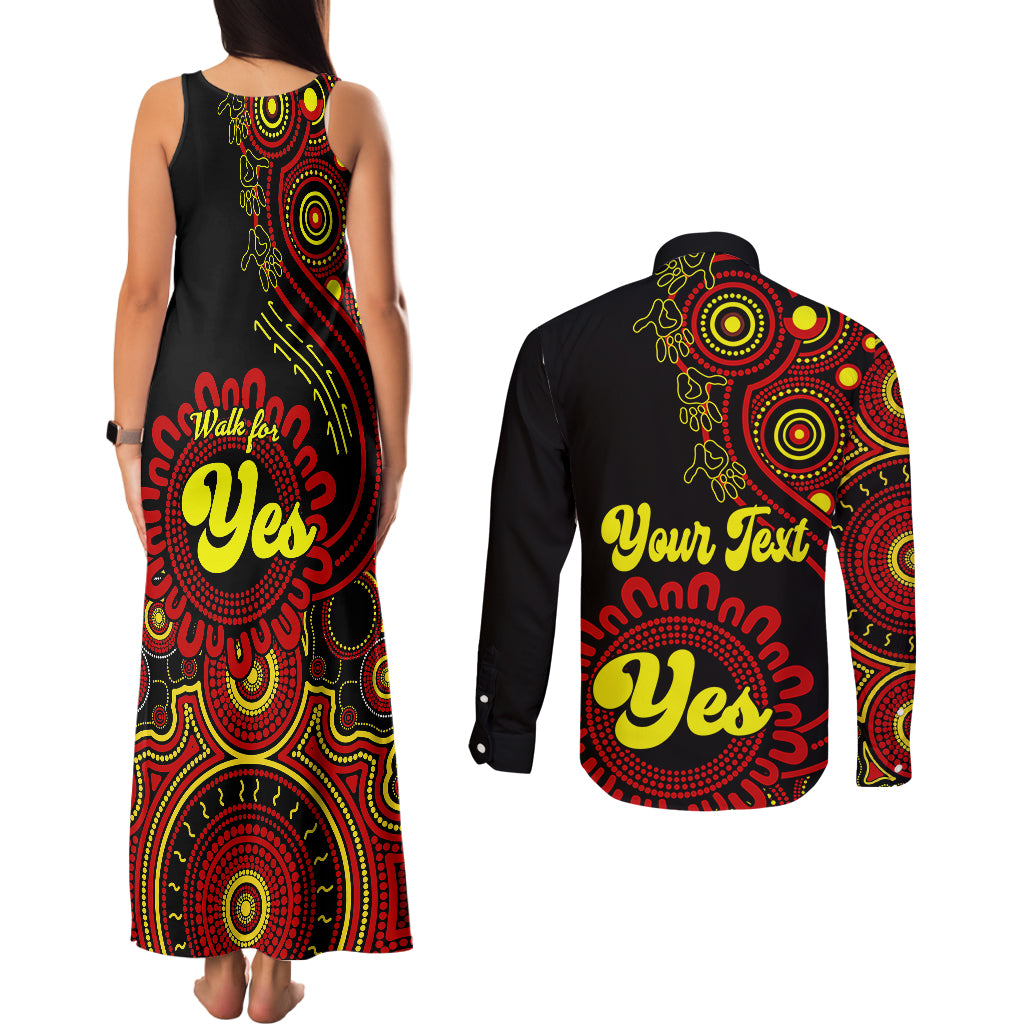 personalised-australia-walk-for-yes-couples-matching-tank-maxi-dress-and-long-sleeve-button-shirts-indigenous-voice-2023-aboriginal-red-vibe