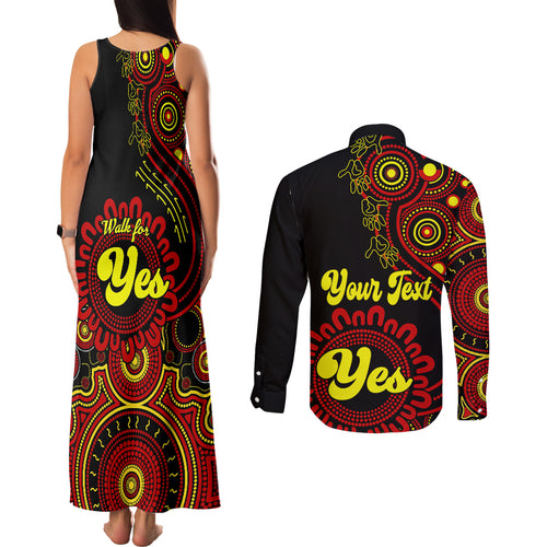 personalised-australia-walk-for-yes-couples-matching-tank-maxi-dress-and-long-sleeve-button-shirts-indigenous-voice-2023-aboriginal-red-vibe
