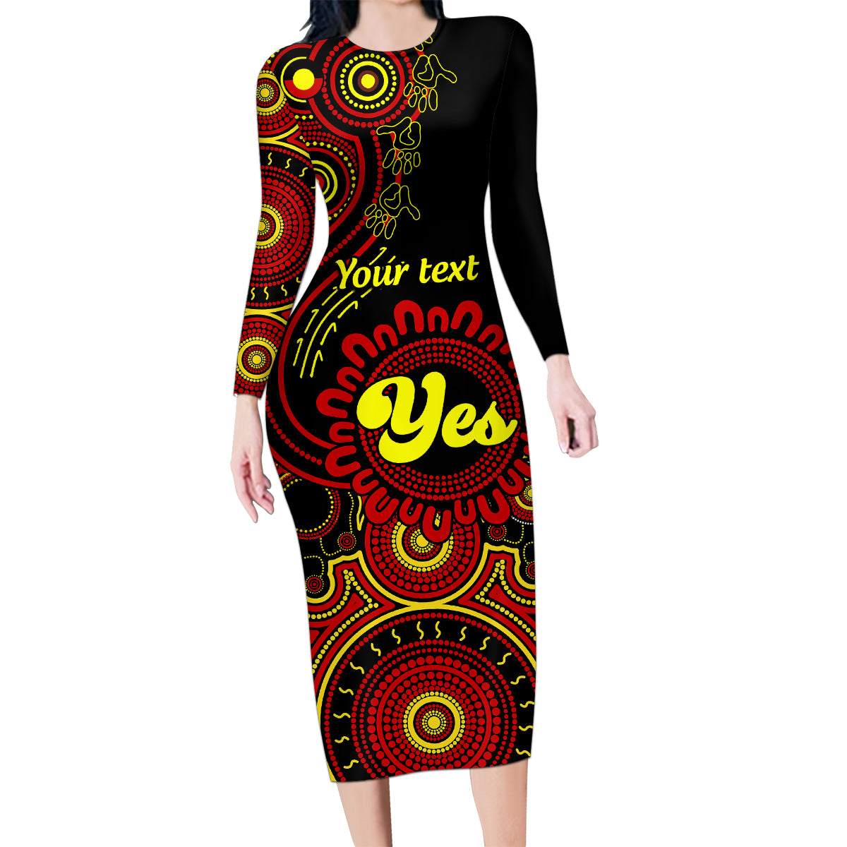 personalised-australia-walk-for-yes-family-matching-long-sleeve-bodycon-dress-and-hawaiian-shirt-indigenous-voice-2023-aboriginal-red-vibe