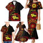 personalised-australia-walk-for-yes-family-matching-mermaid-dress-and-hawaiian-shirt-indigenous-voice-2023-aboriginal-red-vibe