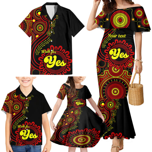 personalised-australia-walk-for-yes-family-matching-mermaid-dress-and-hawaiian-shirt-indigenous-voice-2023-aboriginal-red-vibe