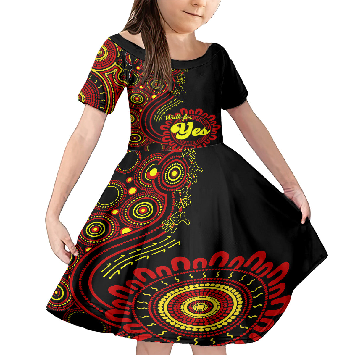 personalised-australia-walk-for-yes-family-matching-mermaid-dress-and-hawaiian-shirt-indigenous-voice-2023-aboriginal-red-vibe