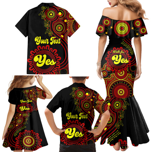 personalised-australia-walk-for-yes-family-matching-mermaid-dress-and-hawaiian-shirt-indigenous-voice-2023-aboriginal-red-vibe