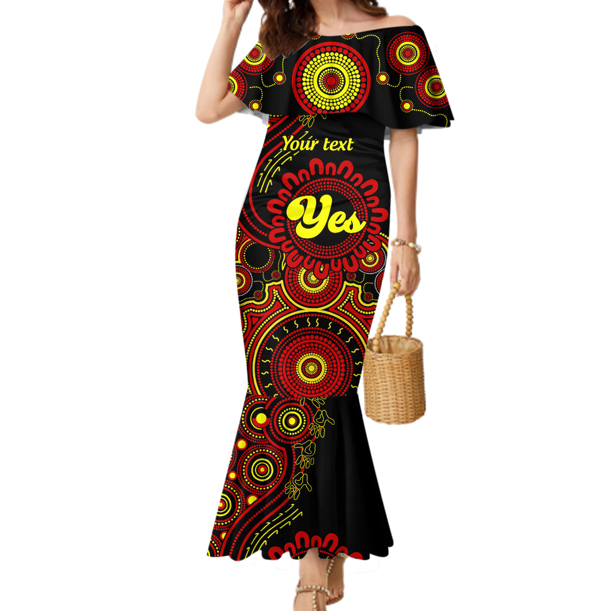 personalised-australia-walk-for-yes-family-matching-mermaid-dress-and-hawaiian-shirt-indigenous-voice-2023-aboriginal-red-vibe