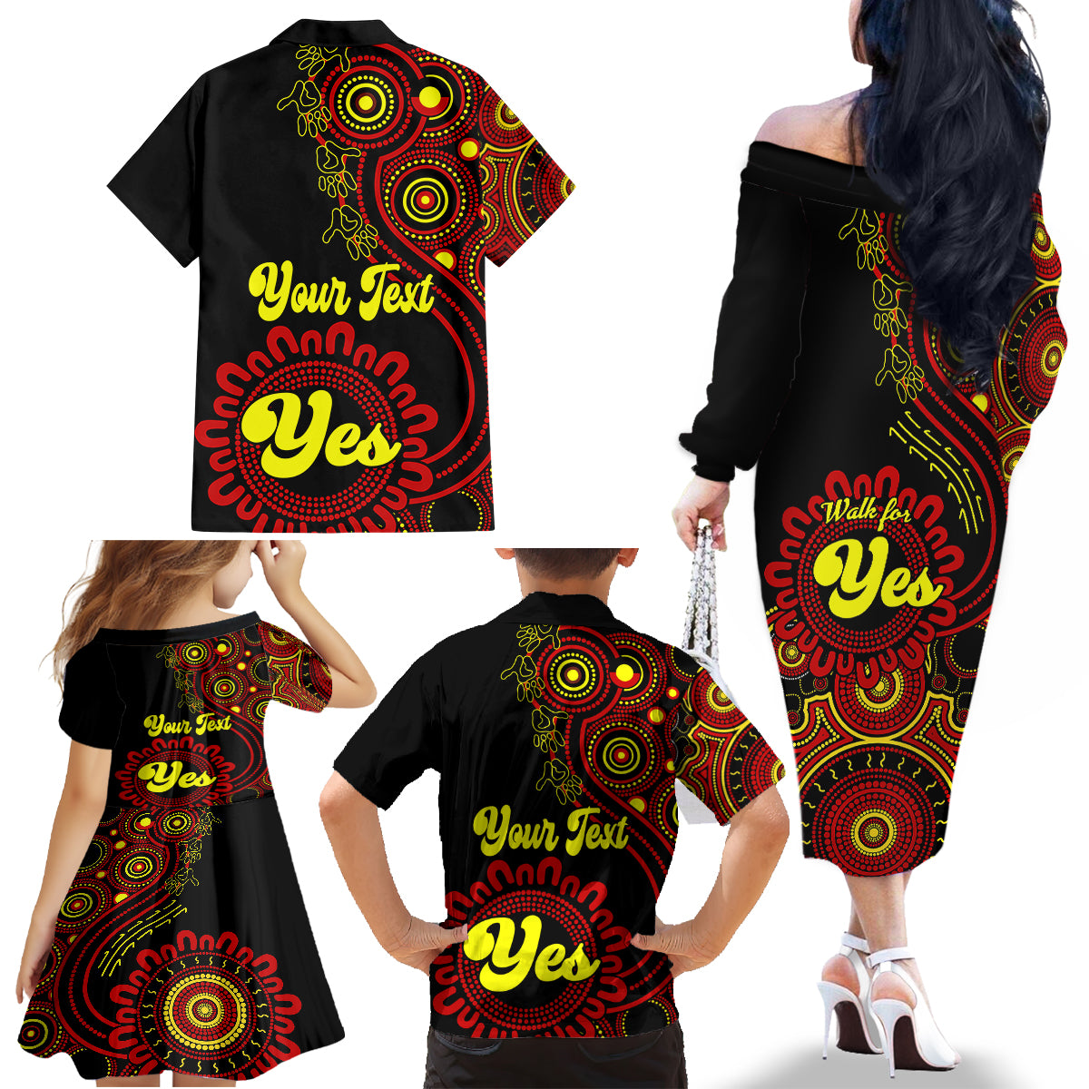 Personalised Australia Walk For Yes Family Matching Off Shoulder Long Sleeve Dress and Hawaiian Shirt Indigenous Voice 2023 Aboriginal Red Vibe LT9