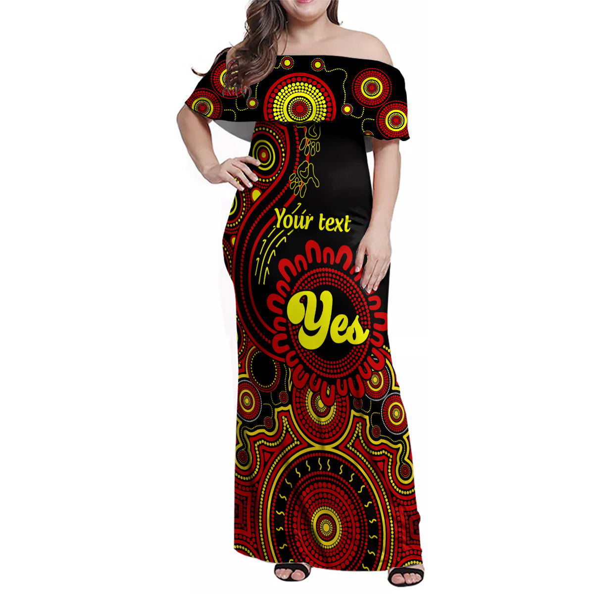 personalised-australia-walk-for-yes-family-matching-off-shoulder-maxi-dress-and-hawaiian-shirt-indigenous-voice-2023-aboriginal-red-vibe