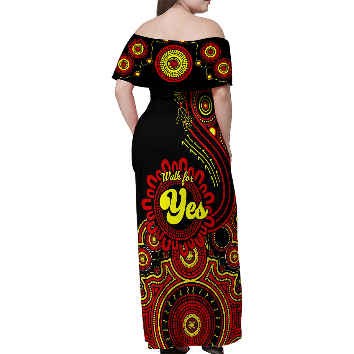 personalised-australia-walk-for-yes-family-matching-off-shoulder-maxi-dress-and-hawaiian-shirt-indigenous-voice-2023-aboriginal-red-vibe