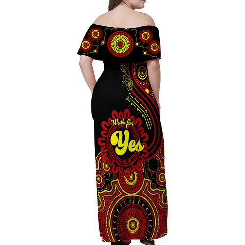 personalised-australia-walk-for-yes-family-matching-off-shoulder-maxi-dress-and-hawaiian-shirt-indigenous-voice-2023-aboriginal-red-vibe