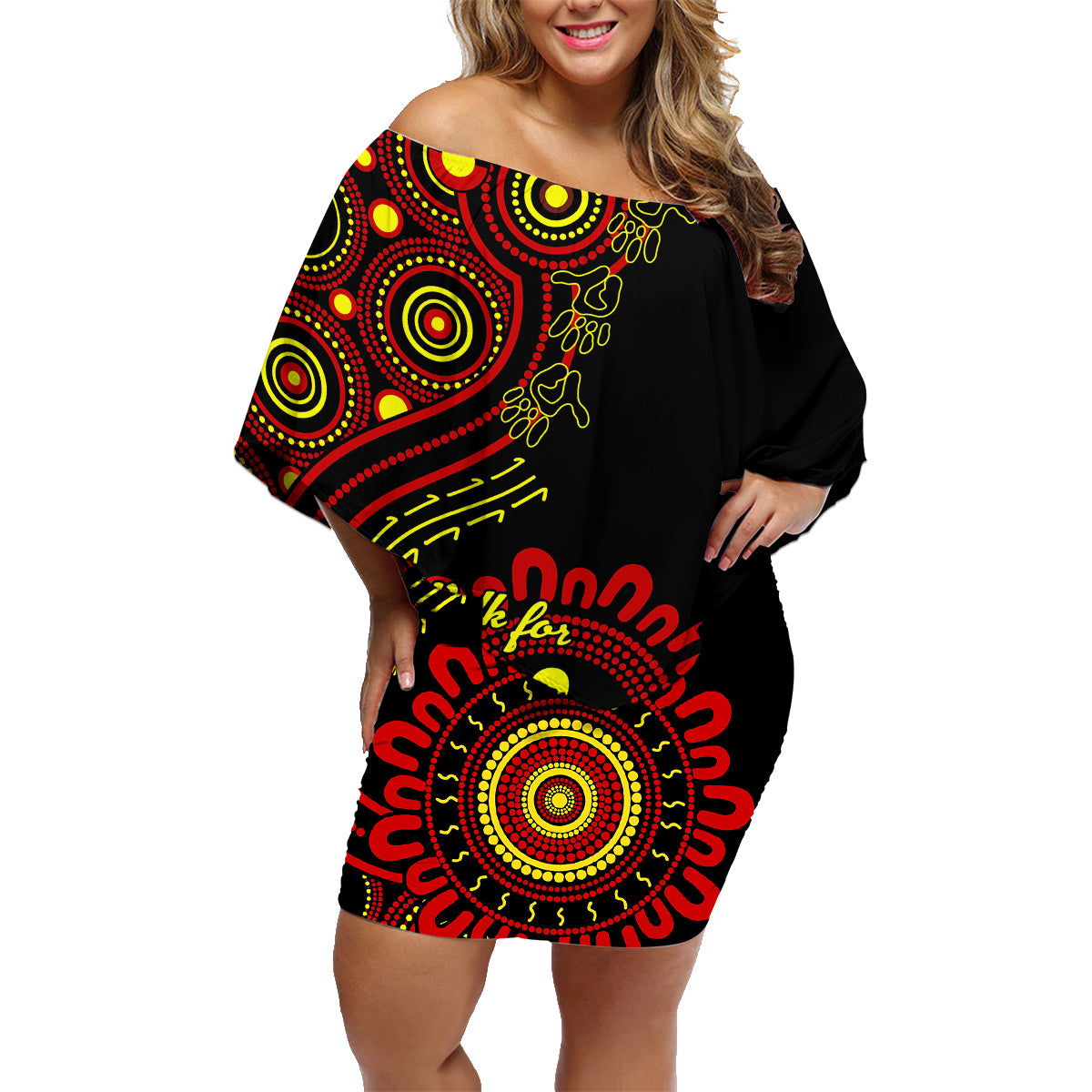 personalised-australia-walk-for-yes-family-matching-off-shoulder-short-dress-and-hawaiian-shirt-indigenous-voice-2023-aboriginal-red-vibe