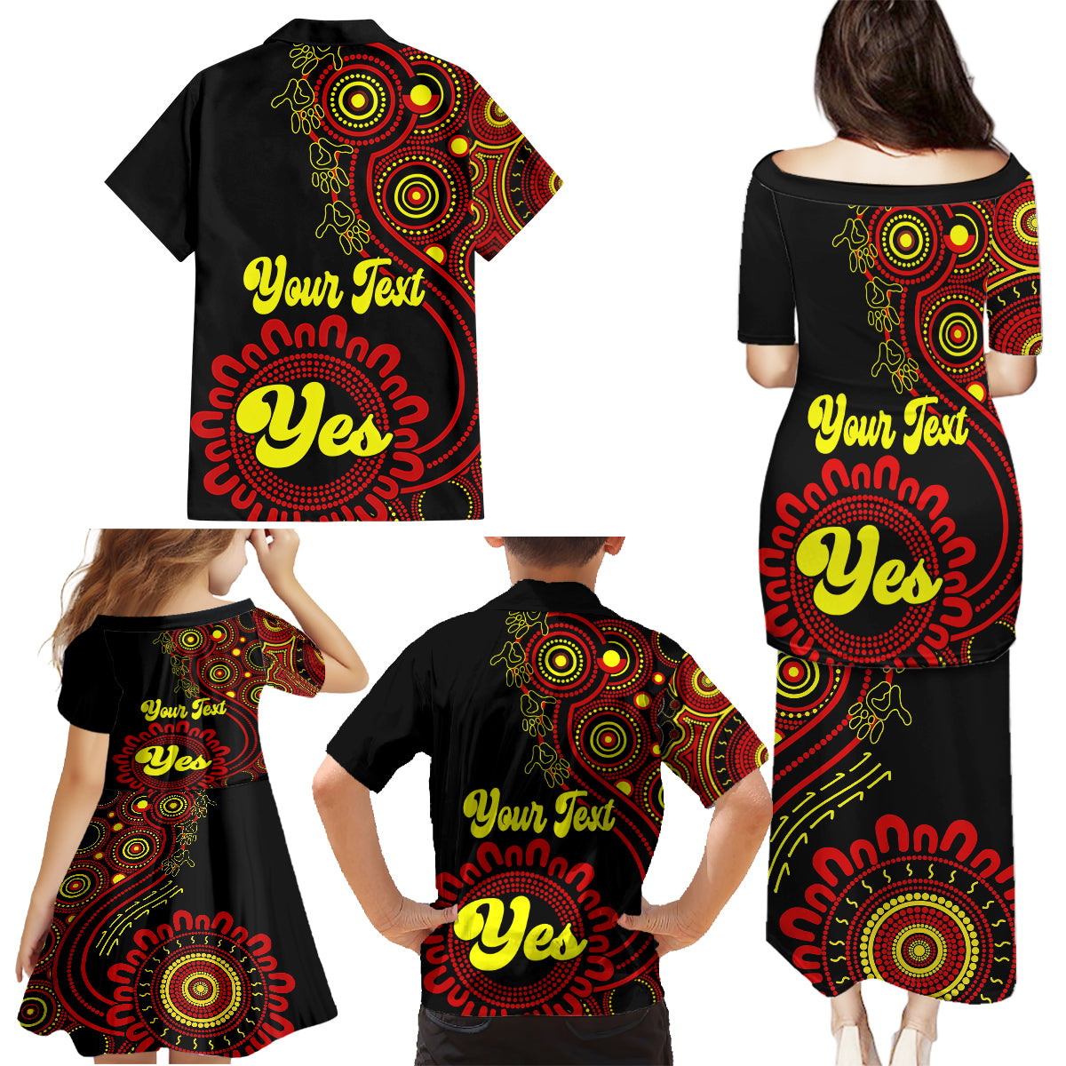 personalised-australia-walk-for-yes-family-matching-puletasi-dress-and-hawaiian-shirt-indigenous-voice-2023-aboriginal-red-vibe