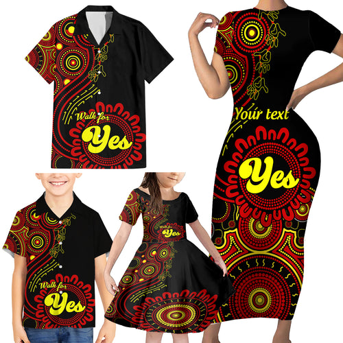 personalised-australia-walk-for-yes-family-matching-short-sleeve-bodycon-dress-and-hawaiian-shirt-indigenous-voice-2023-aboriginal-red-vibe
