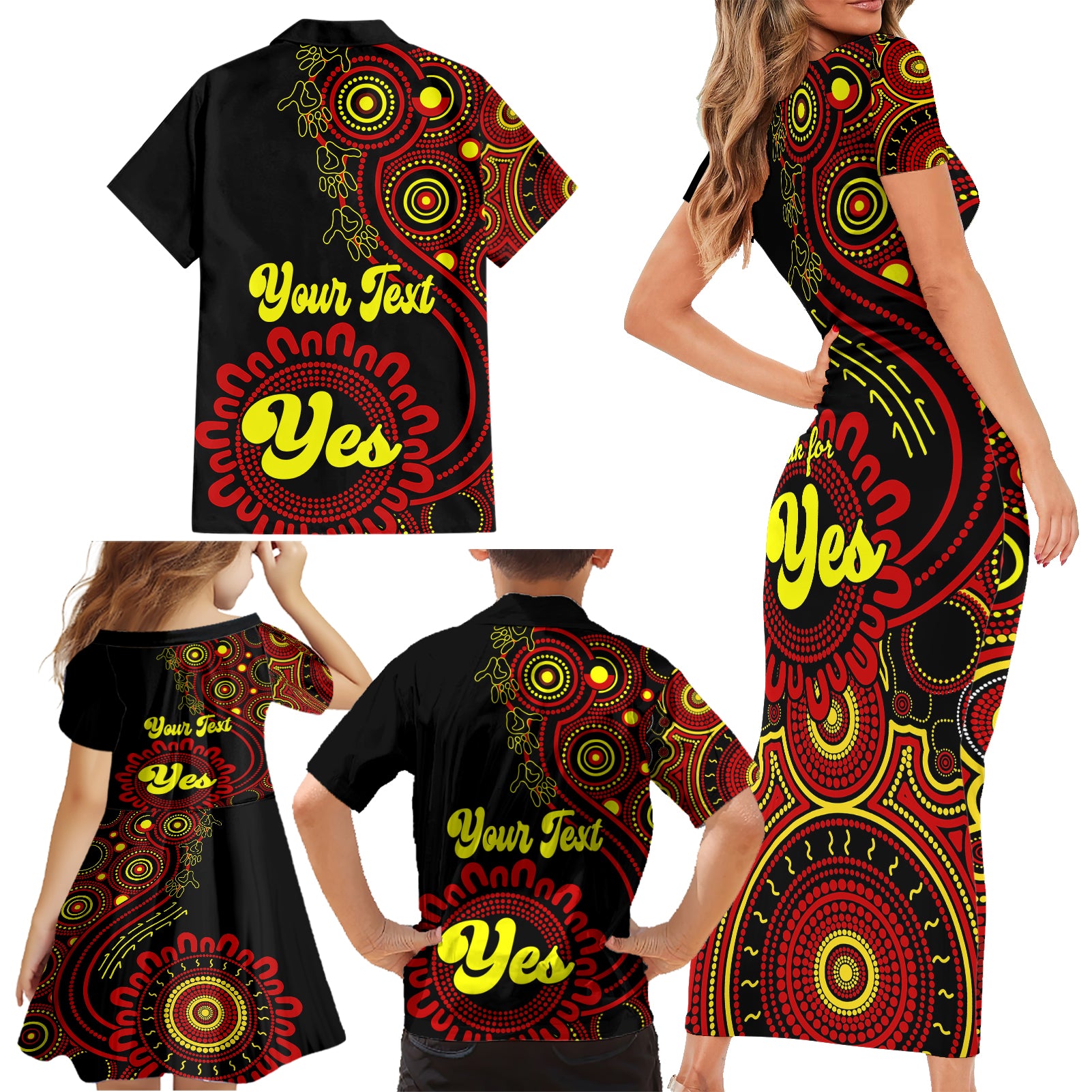 personalised-australia-walk-for-yes-family-matching-short-sleeve-bodycon-dress-and-hawaiian-shirt-indigenous-voice-2023-aboriginal-red-vibe