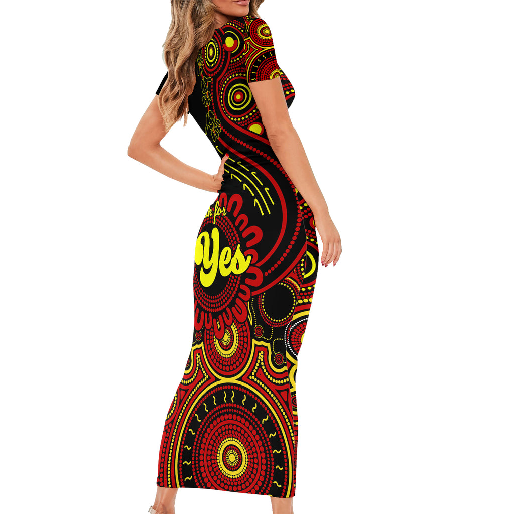 personalised-australia-walk-for-yes-family-matching-short-sleeve-bodycon-dress-and-hawaiian-shirt-indigenous-voice-2023-aboriginal-red-vibe