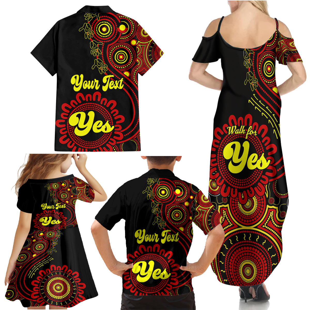 personalised-australia-walk-for-yes-family-matching-summer-maxi-dress-and-hawaiian-shirt-indigenous-voice-2023-aboriginal-red-vibe