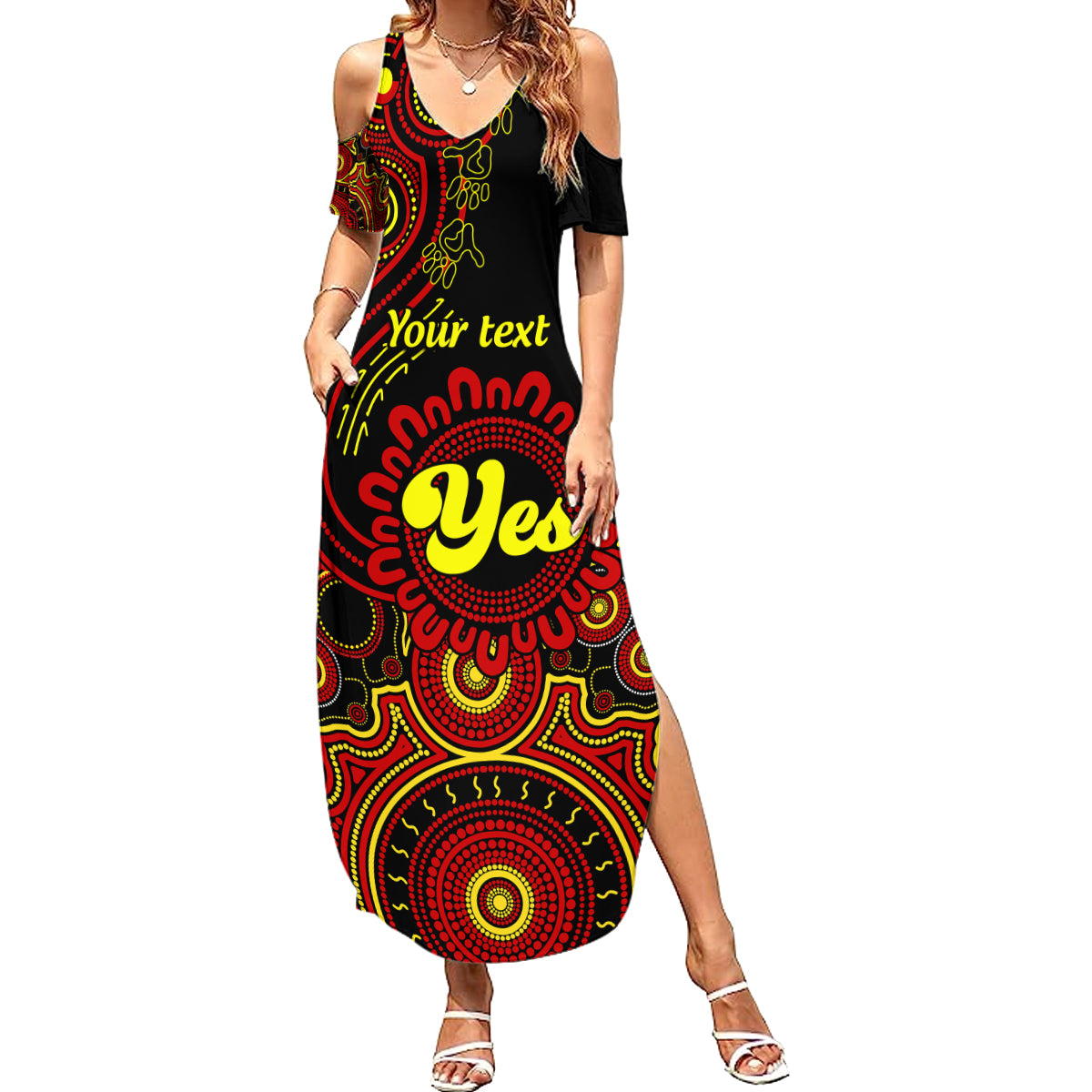 personalised-australia-walk-for-yes-family-matching-summer-maxi-dress-and-hawaiian-shirt-indigenous-voice-2023-aboriginal-red-vibe