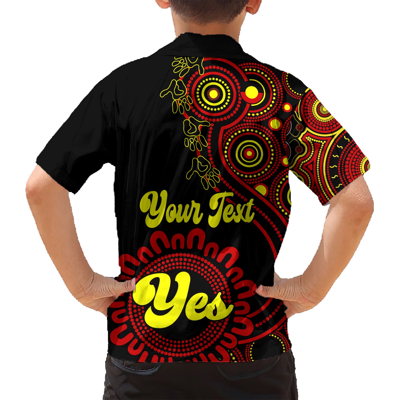 personalised-australia-walk-for-yes-kid-hawaiian-shirt-indigenous-voice-2023-aboriginal-red-vibe