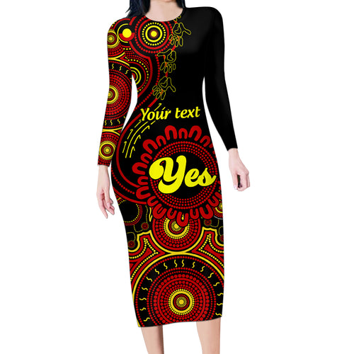 personalised-australia-walk-for-yes-long-sleeve-bodycon-dress-indigenous-voice-2023-aboriginal-red-vibe