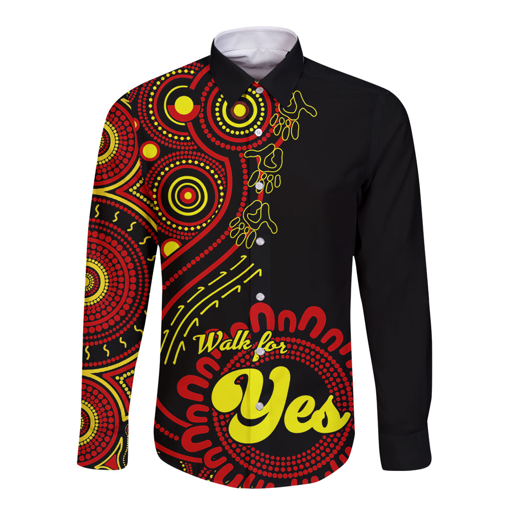 personalised-australia-walk-for-yes-long-sleeve-button-shirt-indigenous-voice-2023-aboriginal-red-vibe