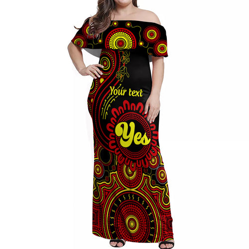personalised-australia-walk-for-yes-off-shoulder-maxi-dress-indigenous-voice-2023-aboriginal-red-vibe