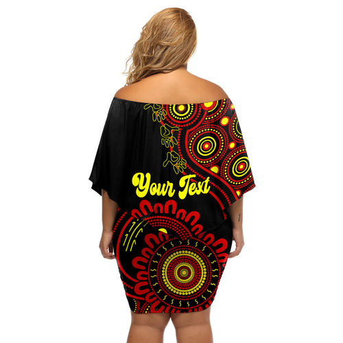 personalised-australia-walk-for-yes-off-shoulder-short-dress-indigenous-voice-2023-aboriginal-red-vibe