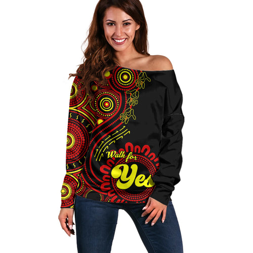 personalised-australia-walk-for-yes-off-shoulder-sweater-indigenous-voice-2023-aboriginal-red-vibe