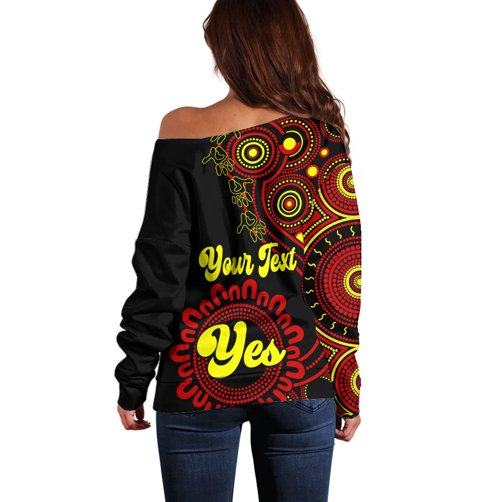 personalised-australia-walk-for-yes-off-shoulder-sweater-indigenous-voice-2023-aboriginal-red-vibe