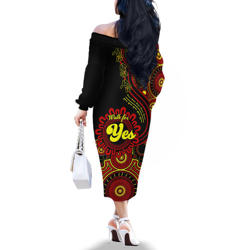 personalised-australia-walk-for-yes-off-the-shoulder-long-sleeve-dress-indigenous-voice-2023-aboriginal-red-vibe