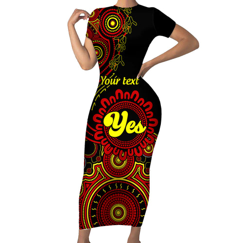 personalised-australia-walk-for-yes-short-sleeve-bodycon-dress-indigenous-voice-2023-aboriginal-red-vibe
