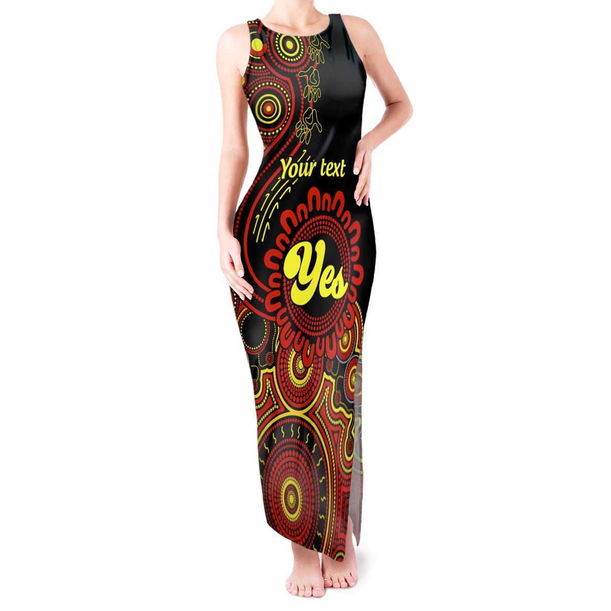 personalised-australia-walk-for-yes-tank-maxi-dress-indigenous-voice-2023-aboriginal-red-vibe