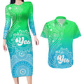 australia-walk-for-yes-couples-matching-long-sleeve-bodycon-dress-and-hawaiian-shirt-indigenous-voice-2023-aboriginal-green-vibe