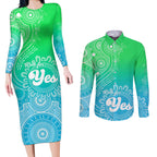 australia-walk-for-yes-couples-matching-long-sleeve-bodycon-dress-and-long-sleeve-button-shirts-indigenous-voice-2023-aboriginal-green-vibe
