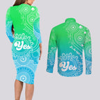 australia-walk-for-yes-couples-matching-long-sleeve-bodycon-dress-and-long-sleeve-button-shirts-indigenous-voice-2023-aboriginal-green-vibe
