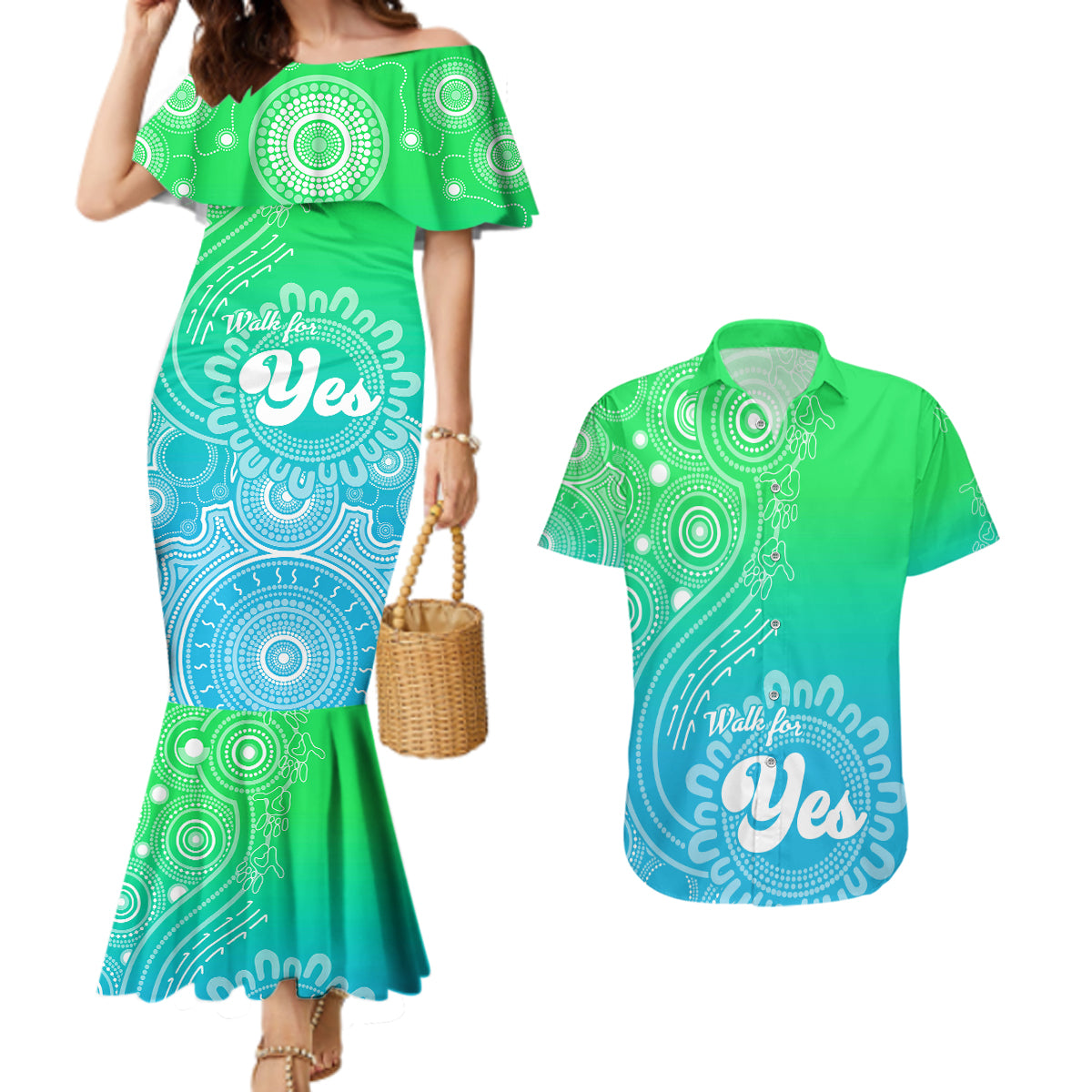 australia-walk-for-yes-couples-matching-mermaid-dress-and-hawaiian-shirt-indigenous-voice-2023-aboriginal-green-vibe