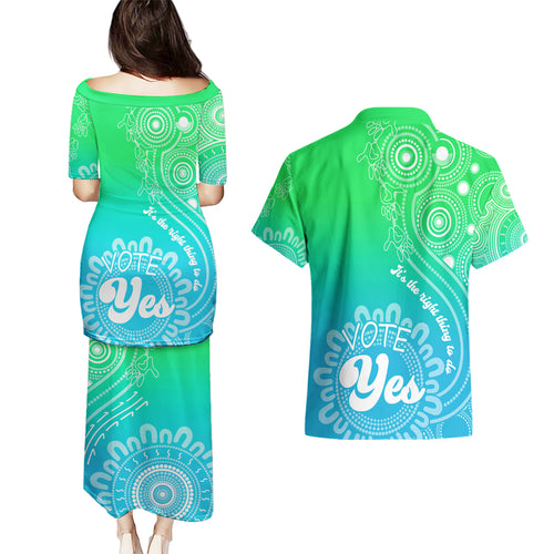 australia-walk-for-yes-couples-matching-puletasi-dress-and-hawaiian-shirt-indigenous-voice-2023-aboriginal-green-vibe
