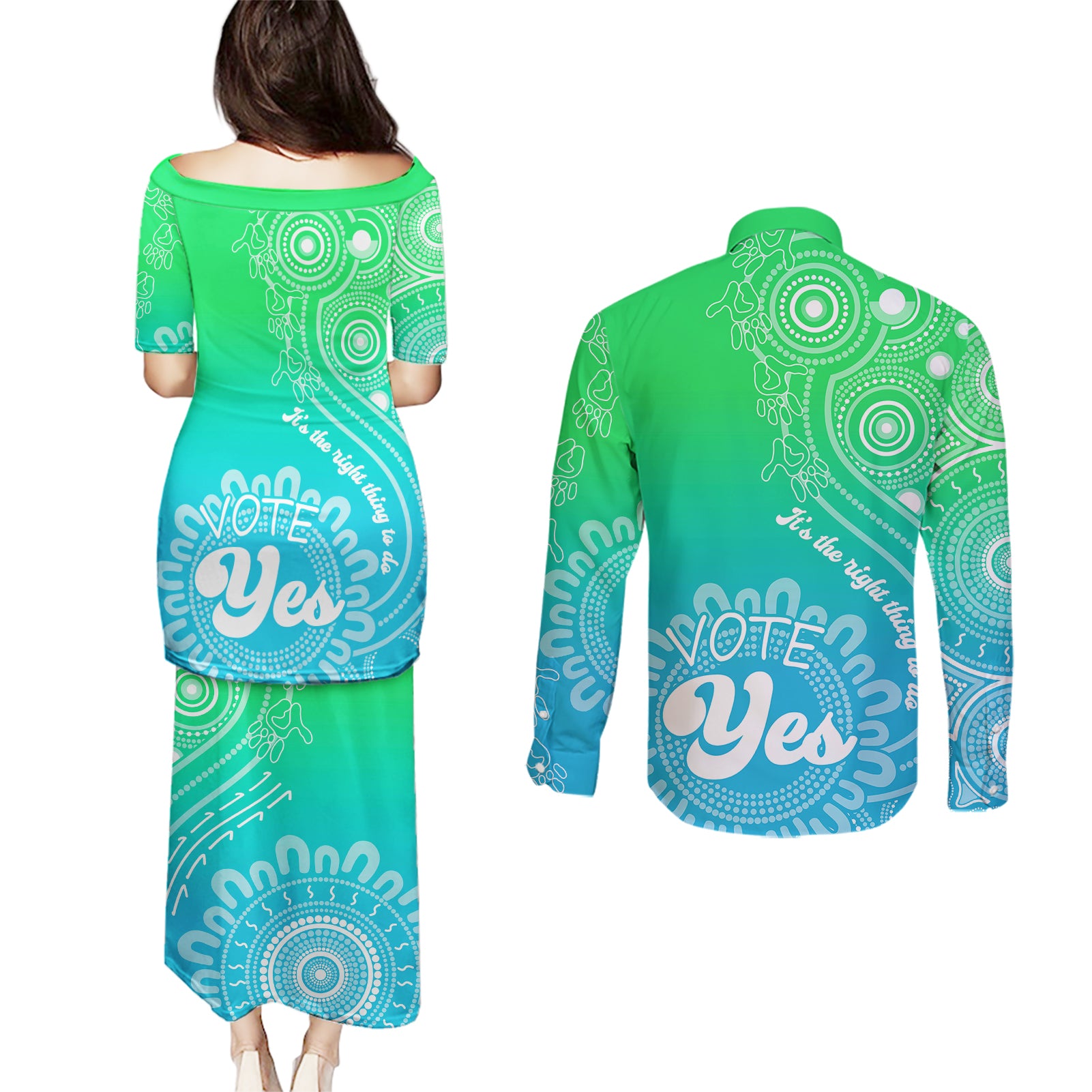 australia-walk-for-yes-couples-matching-puletasi-dress-and-long-sleeve-button-shirts-indigenous-voice-2023-aboriginal-green-vibe