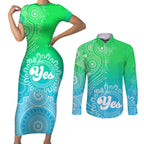 australia-walk-for-yes-couples-matching-short-sleeve-bodycon-dress-and-long-sleeve-button-shirts-indigenous-voice-2023-aboriginal-green-vibe