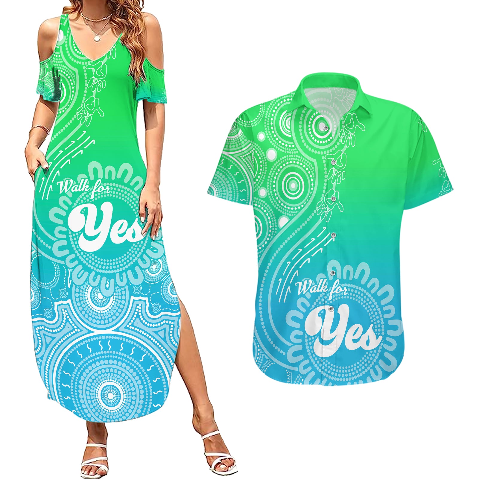 australia-walk-for-yes-couples-matching-summer-maxi-dress-and-hawaiian-shirt-indigenous-voice-2023-aboriginal-green-vibe