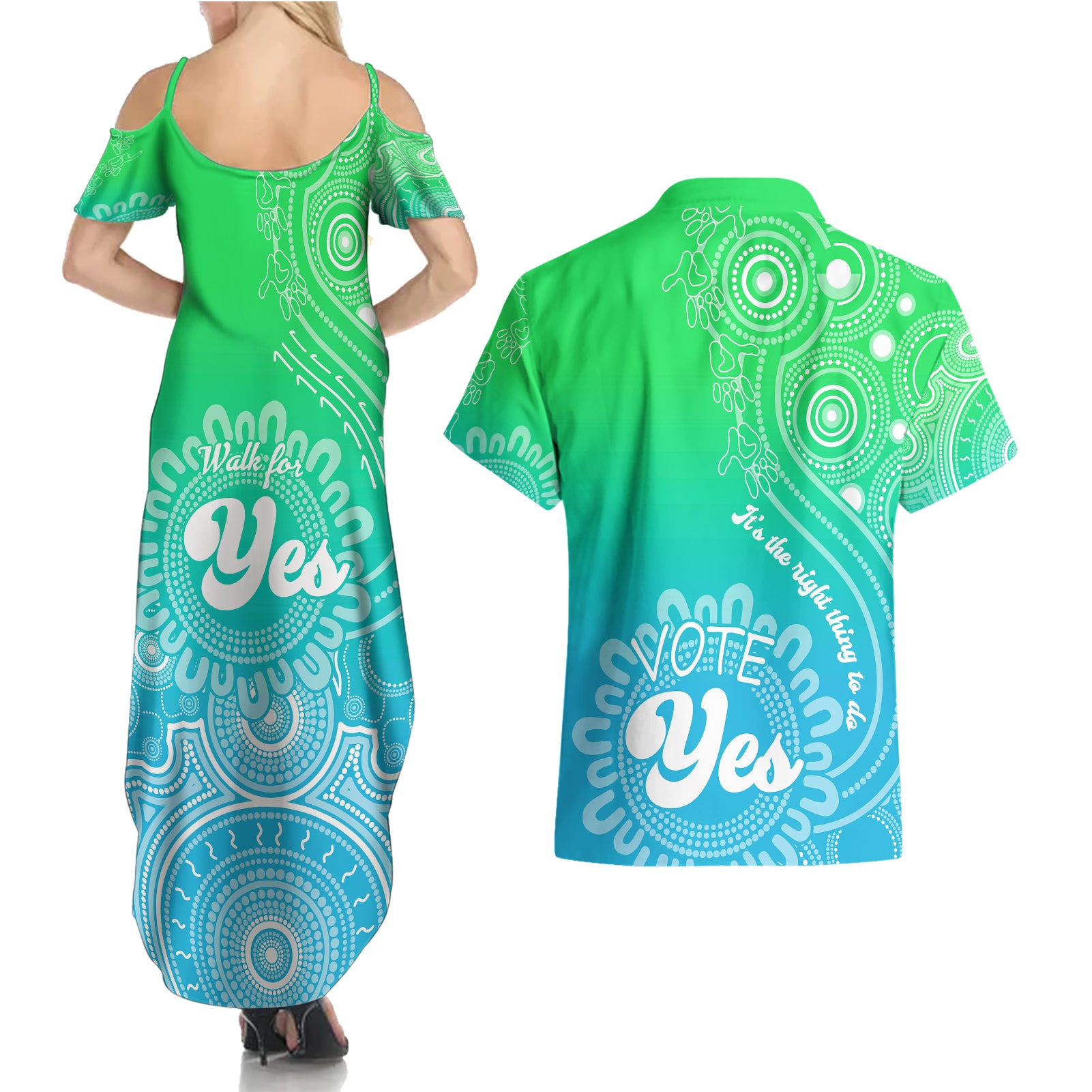 australia-walk-for-yes-couples-matching-summer-maxi-dress-and-hawaiian-shirt-indigenous-voice-2023-aboriginal-green-vibe