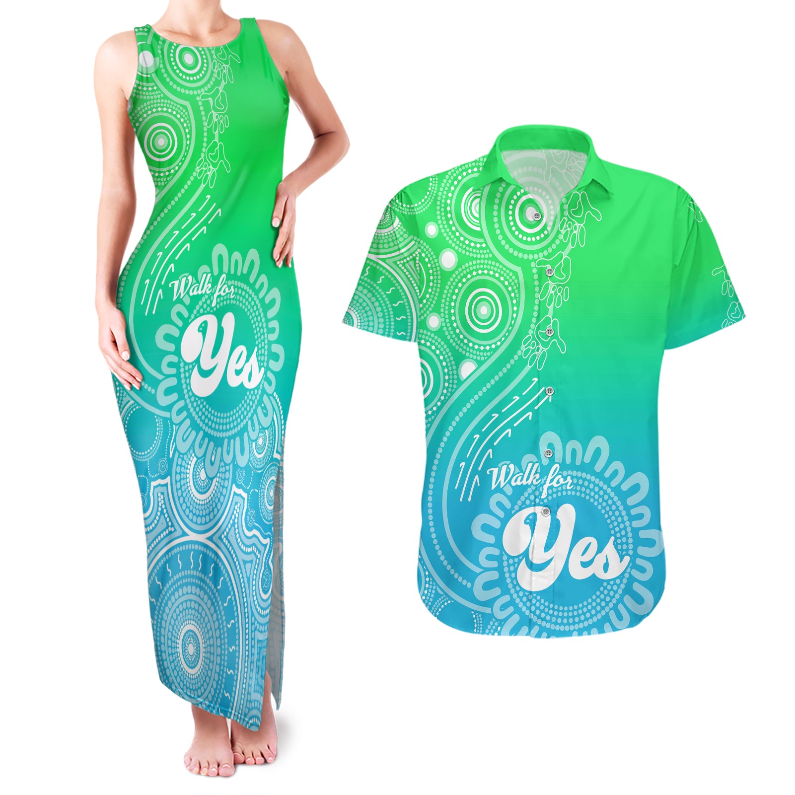 australia-walk-for-yes-couples-matching-tank-maxi-dress-and-hawaiian-shirt-indigenous-voice-2023-aboriginal-green-vibe