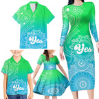 australia-walk-for-yes-family-matching-long-sleeve-bodycon-dress-and-hawaiian-shirt-indigenous-voice-2023-aboriginal-green-vibe