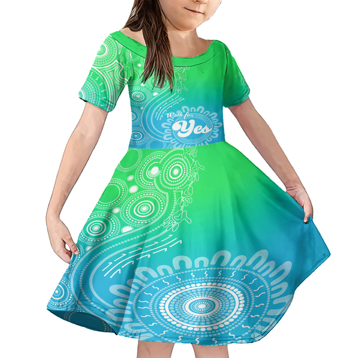 australia-walk-for-yes-kid-short-sleeve-dress-indigenous-voice-2023-aboriginal-green-vibe