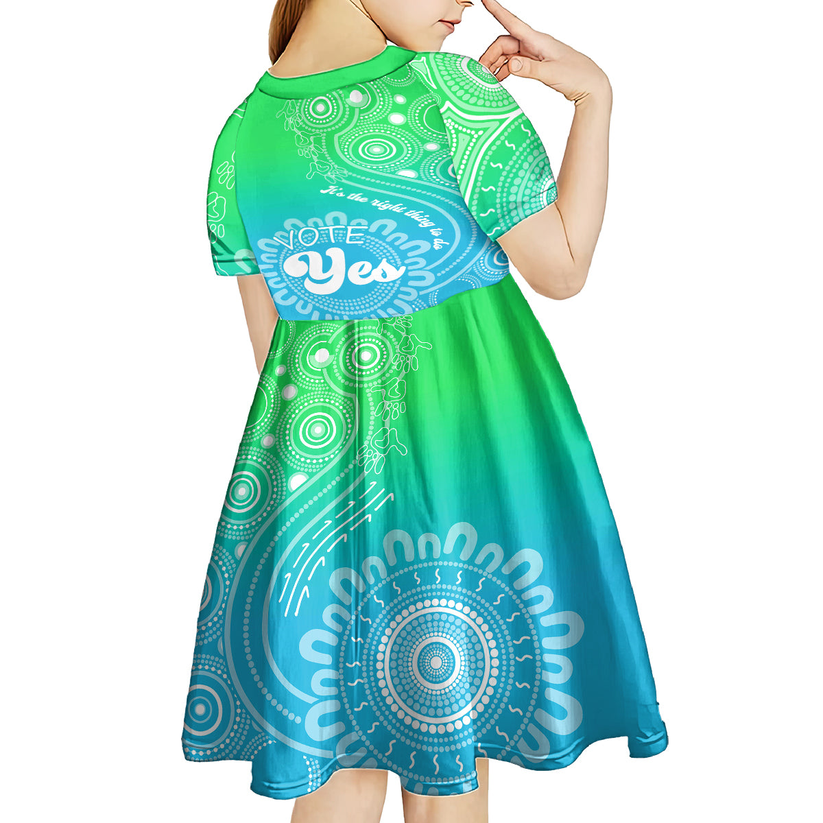 australia-walk-for-yes-kid-short-sleeve-dress-indigenous-voice-2023-aboriginal-green-vibe