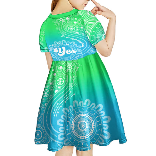 australia-walk-for-yes-kid-short-sleeve-dress-indigenous-voice-2023-aboriginal-green-vibe